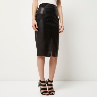 Black patchwork pencil skirt